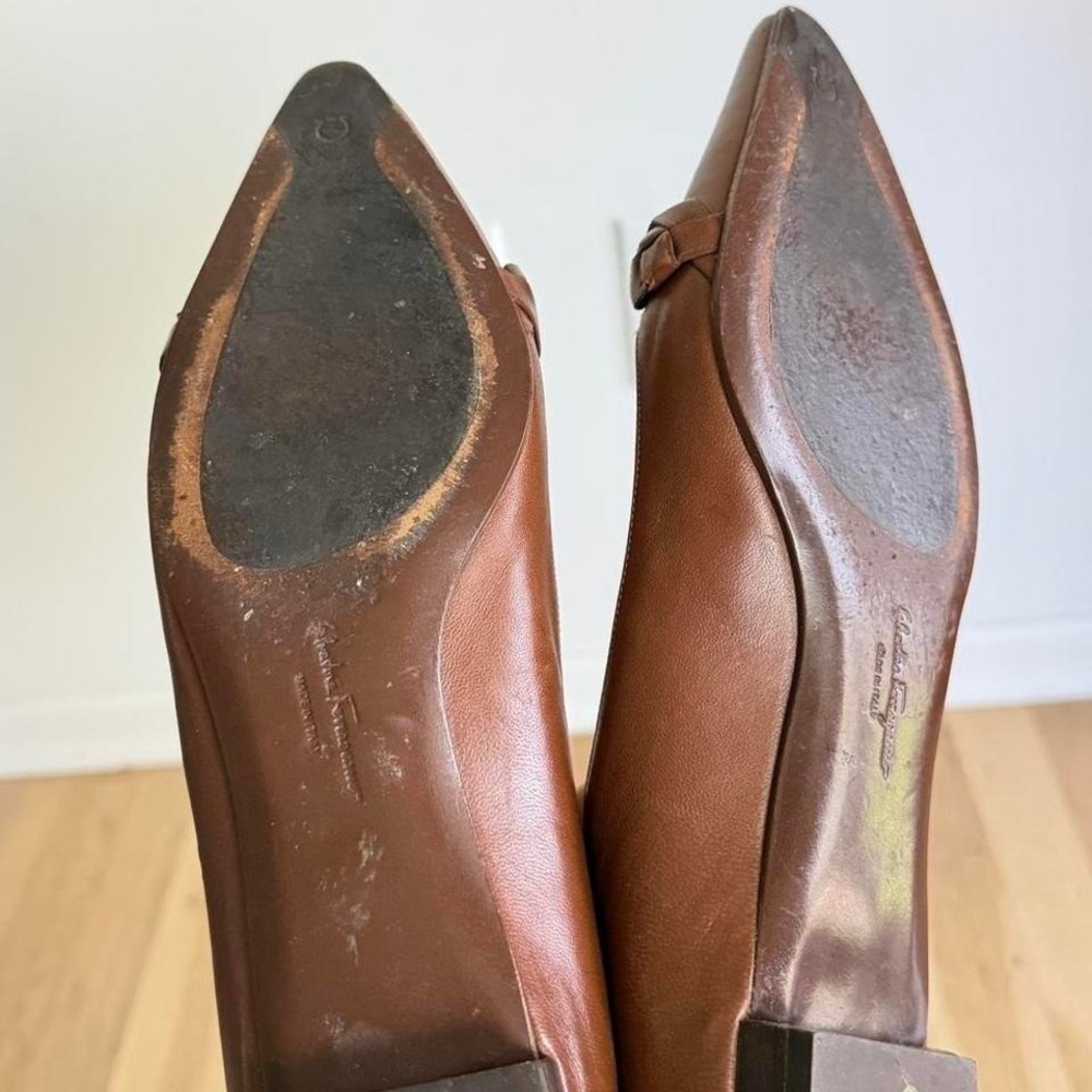 Vintage Salvatore Ferragamo Brown Leather Woven Pointed Flats Classic Size 8.5 - Picture 7 of 7